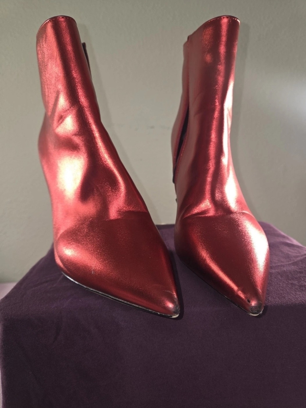 Metallic Red Jewel-Embellished Ankle Booties - Picture 4 of 6